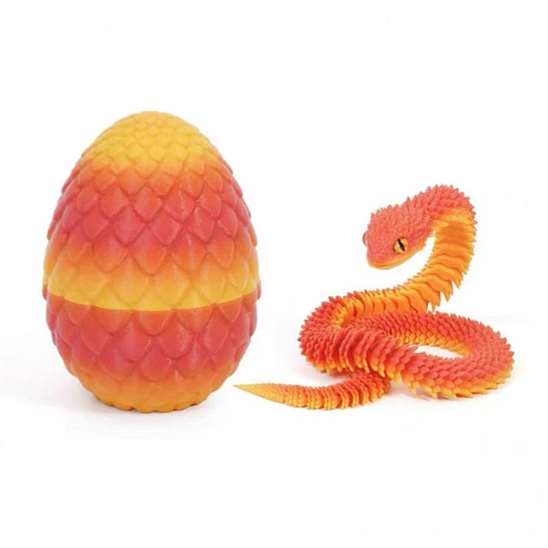 3D Printed Snake Egg Creative Decompression Snake Mold Movable Rotatable Articulated Desktop Ornament Realistic Animals Kid Toy