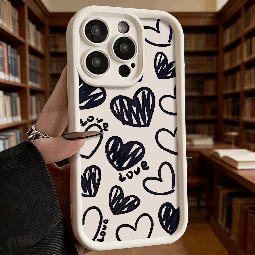 Black Hearts with Love Text Phone Case for iPhone 17 16 15 14 13 12 11 Pro Max Plus Anti Scratch, Gel Flexible Protective