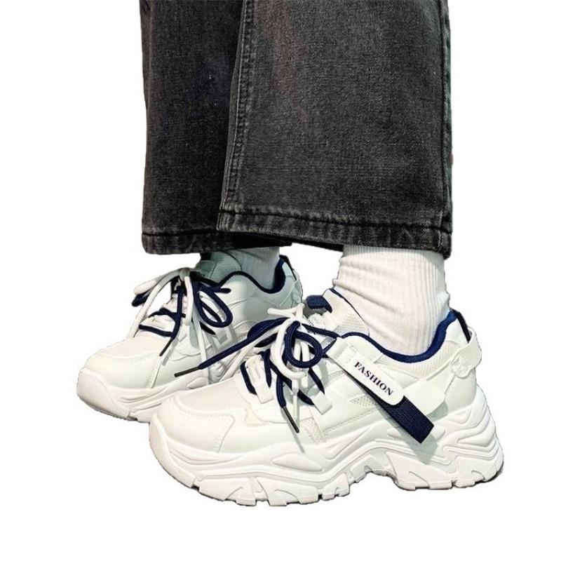 Thick-soled Two-color Shoelaces Dad Shoes Women's New Autumn and Winter White Running Shoes Student Small Sneakers