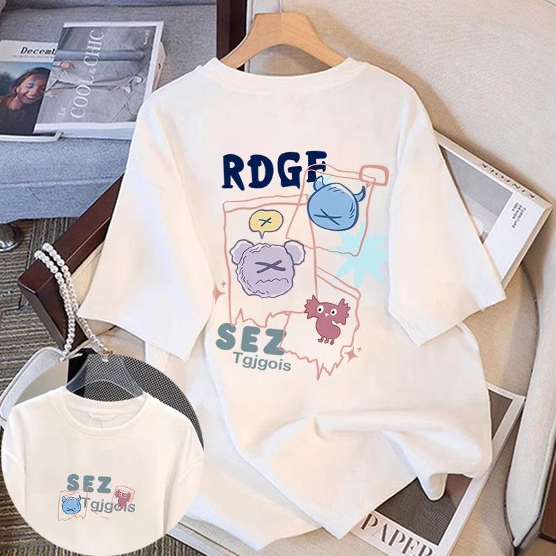 

Белая мультяшная хлопковая футболка с коротким рукавом женская 2025 лето новая популярная маленькая инс трендовая футболка свободный топ S