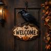Outdoor Party Decorations Halloween Wooden Welcome Sign, Spooky Skull Frog Crow Witch Door Hanger, Hanging Plaque 2D Wall Sign for Home Decor Creative
