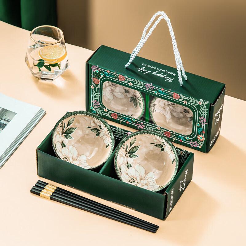 Camellia Ceramic Bowl & Chopstick Gift Set