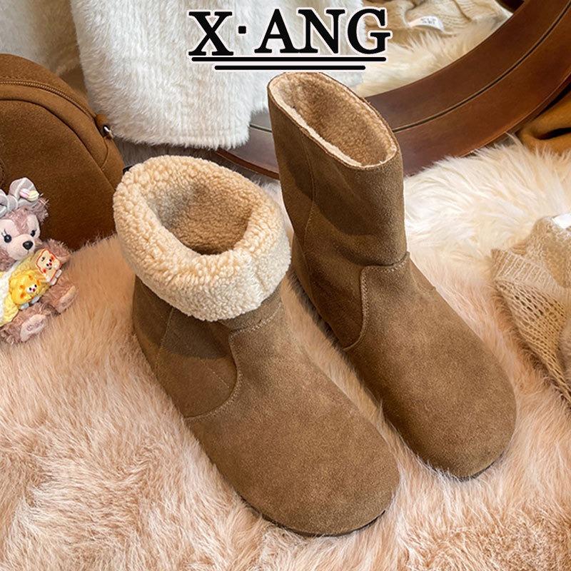Two wear snow boots women's short boots winter new leather children's plush thermal cotton shoes lamb wool shoes