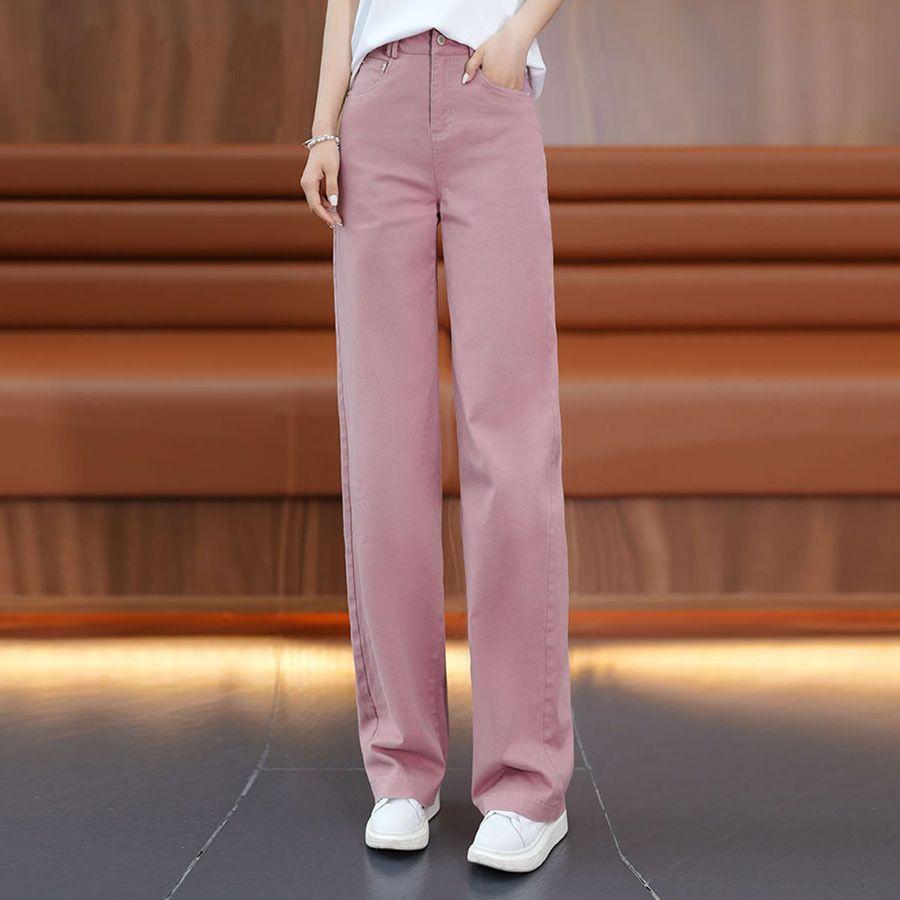 Spring Women's Straight-leg Jeans High-waisted Loose Stretch Jeans Wide-leg Jeans