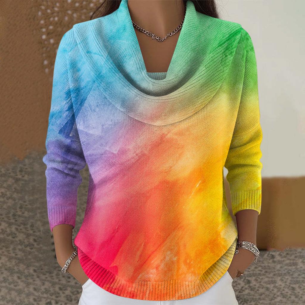 Dámský ležérní a módní svetr s dlouhým rukávem a potiskem, kulatým výstřihem