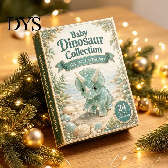 Dětské Vánoční Překvapení 24 Dní Dinosaura Adventní Kalendář 2026, Roztomilý Ornament z Umělého Krystalu Odpočítávání Retro Lesklá Dárková Krabička Kalendář, 2D Akryl