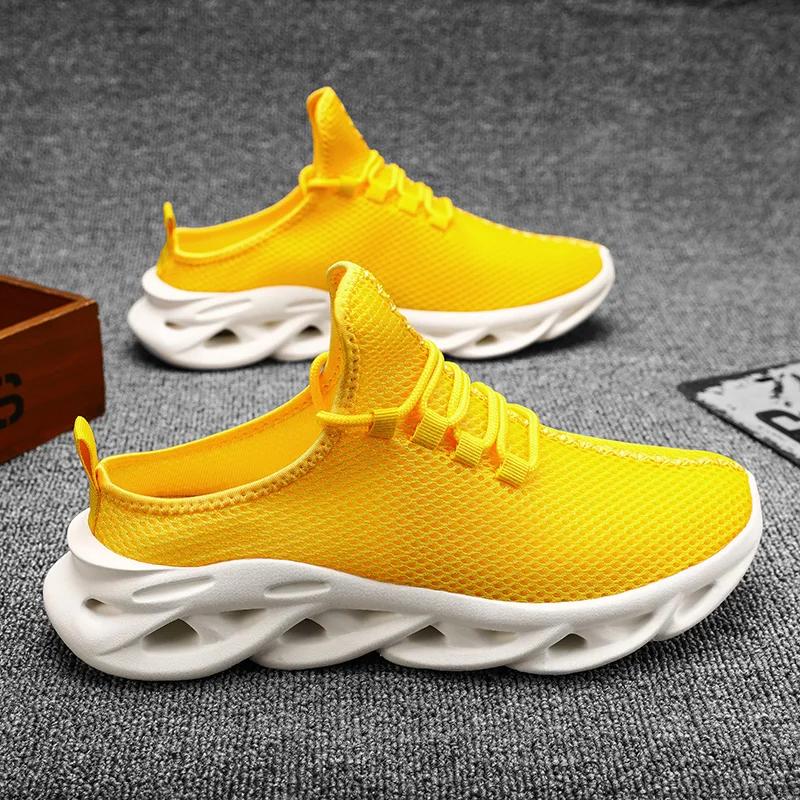 Fashion New Half Sneakers Men Fashion Casual Shoes Men Breathable Knit Lightweight Sports Outdoor Slip on Cushioning Walking Slippers