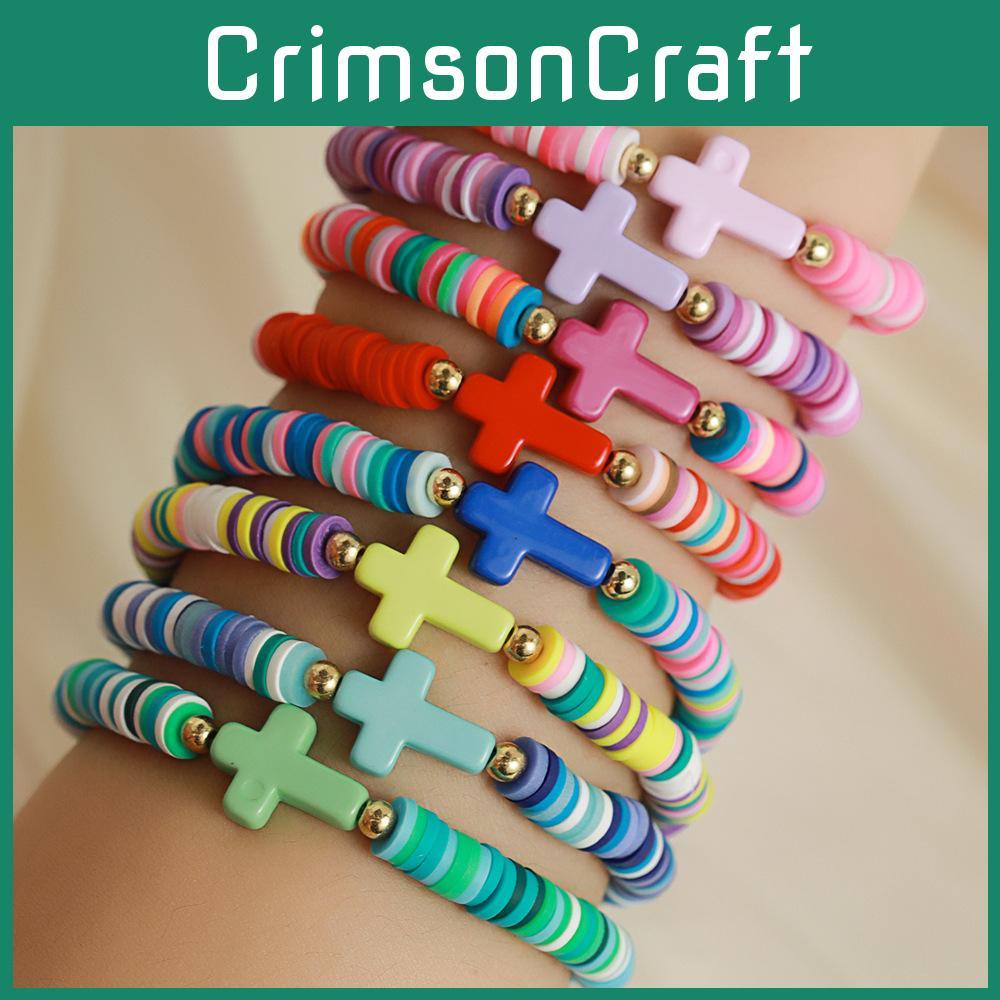 Bohemian Style Colorful Polymer Clay Turquoise Cross Bracelets Set For Travel Souvenir