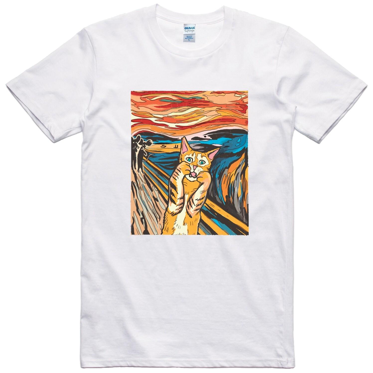 Cat Unisex Funny T Shirt The Scream of Nature Parody Regular Fit 100% Cotton Tee S разноцветный