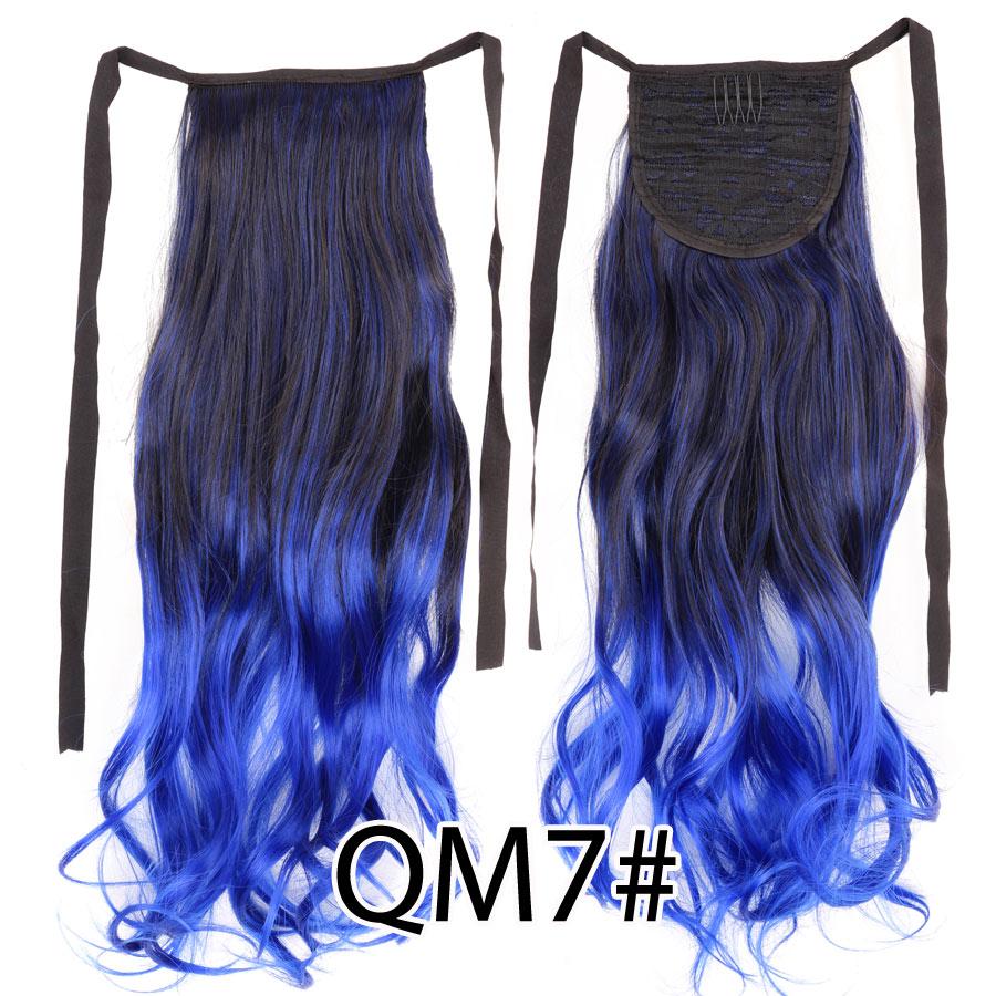 Colorful Ombre 2 Tone Cosplay Ponytail Hair Extension Body Wavy Fake One Piece Clip In Tie Up Pony Tail Dark Green/Green