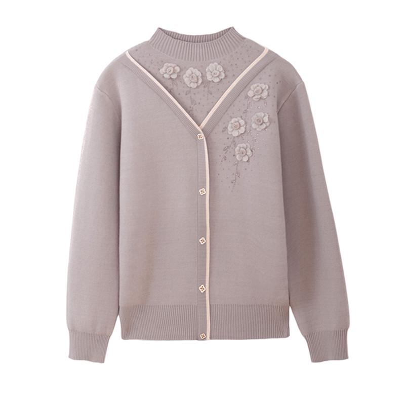 Mom's Winter Plus Velvet Layered Half-High Collar Sweater for Middle-Aged and Elderly Women - Warm Knitwear Base Layer