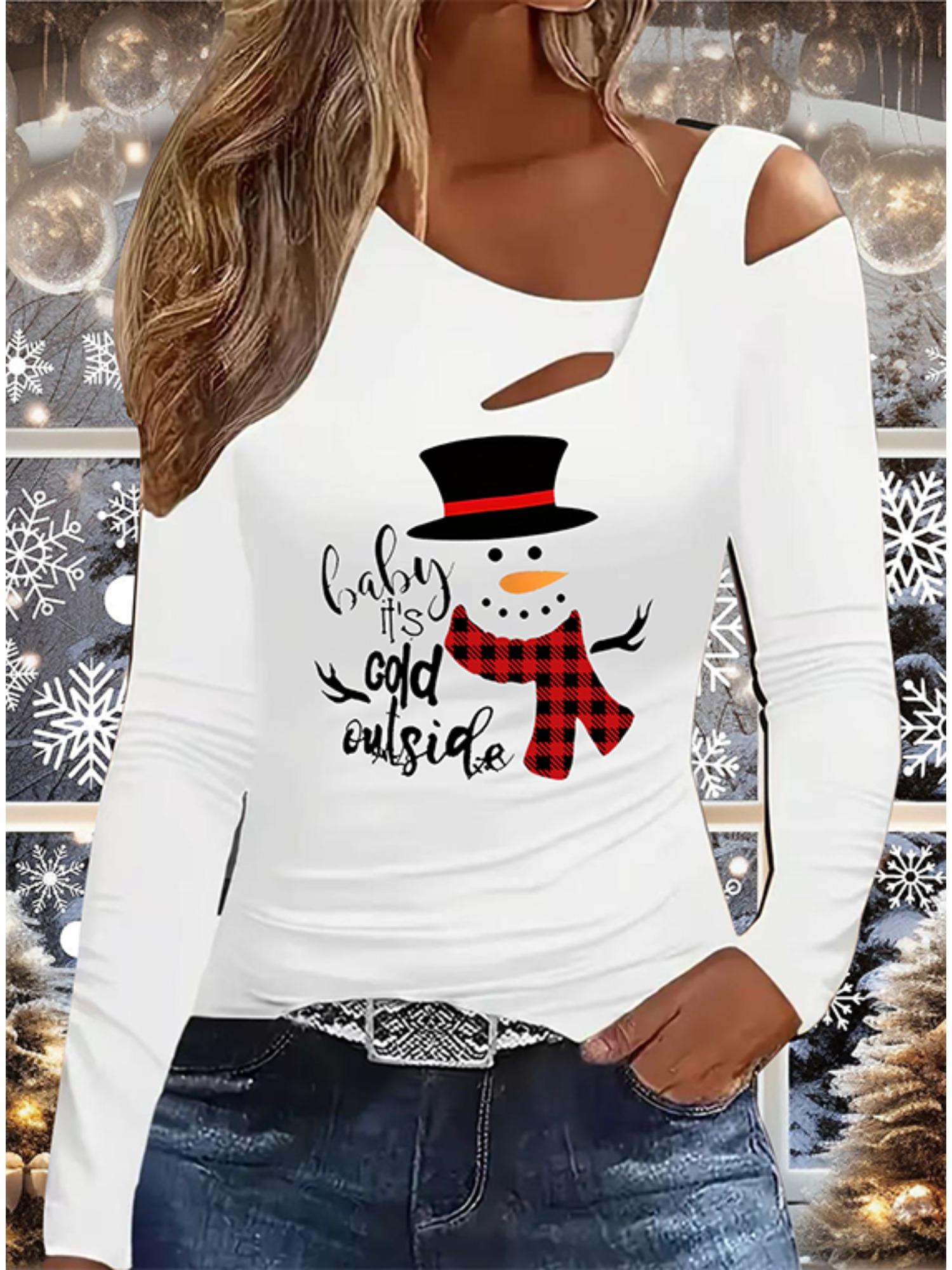 

Осень и Зима Женский Новый Повседневный Топ с Длинным Рукавом Рождественский Узор Идеальный Подарок на Хэллоуин Рождество Футболка XXL белый