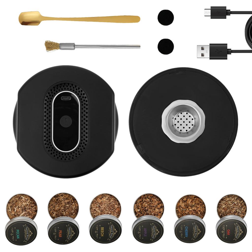 Kit Afumător Electric pentru Whiskey cu 6 Aromate de Chipsuri de Lemn Kit Afumător Reîncărcabil pentru Cocktailuri Nu Necesită Butan pentru Bărbați Tată Soț