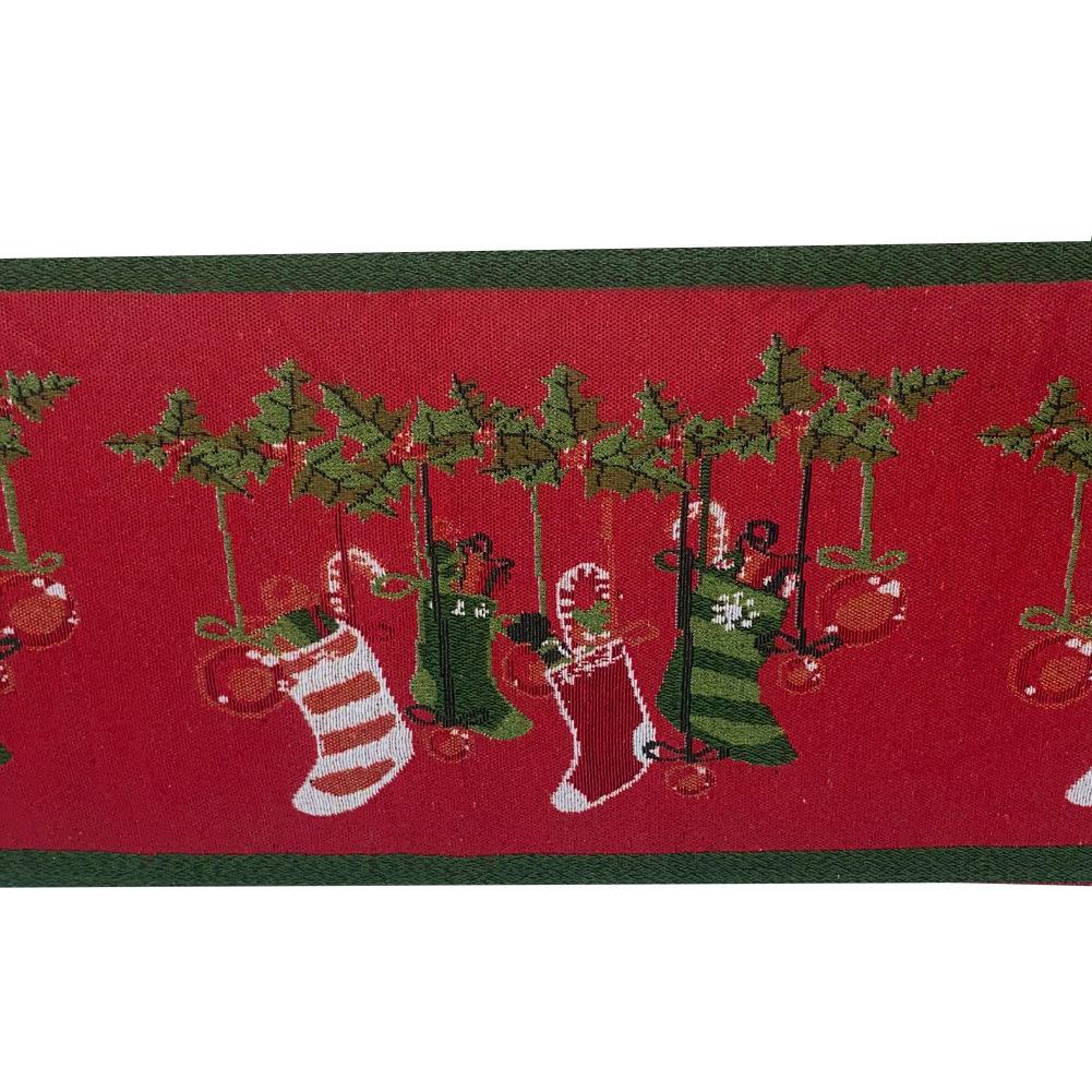 Inyahome Weihnachtsstrumpf Muster Jacquard Tischläufer mit Quasten Tischdecke für Weihnachtsessen Party Heimdekorationen