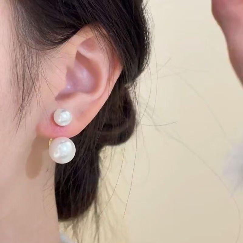 1 Pair Elegant Copper Earrings with Imitation Pearls, Simple Design, Needle Earrings for Two Ways of Wearing