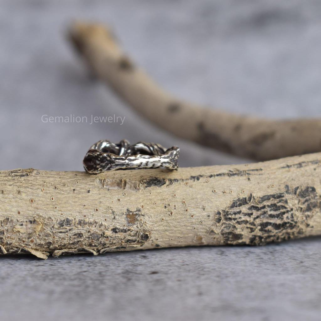 Twig Silver Ring  Natural Amethyst Ring  Leaf Engagement Ring  Promise Ring For Her  Women's Branch Ring  Sterling Silver Branch Ring