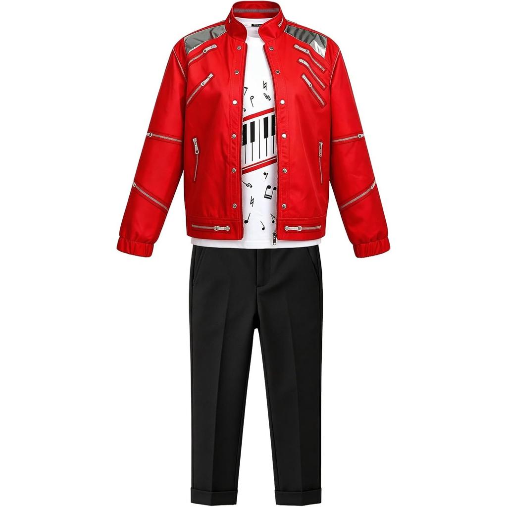 Kinder Tanzstar Kostüm Jungen 80er 90er Pop-König 3D-Druck Jacke Hemd Hose Outfit Geburtstagsparty Cosplay