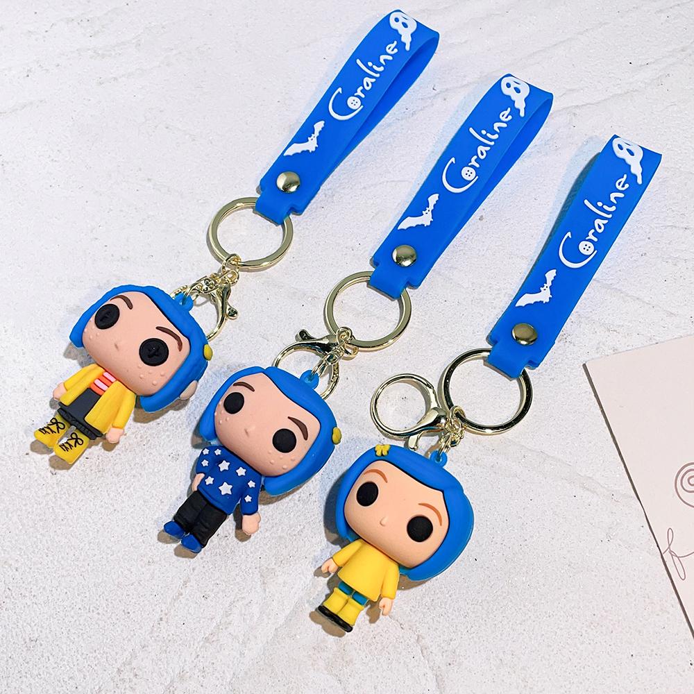 Creative Cartoon Coraline keychain Movie Action Coraline Figure Doll Model Cute Doll PVC Keyring Ornament Pendant Kids gifts