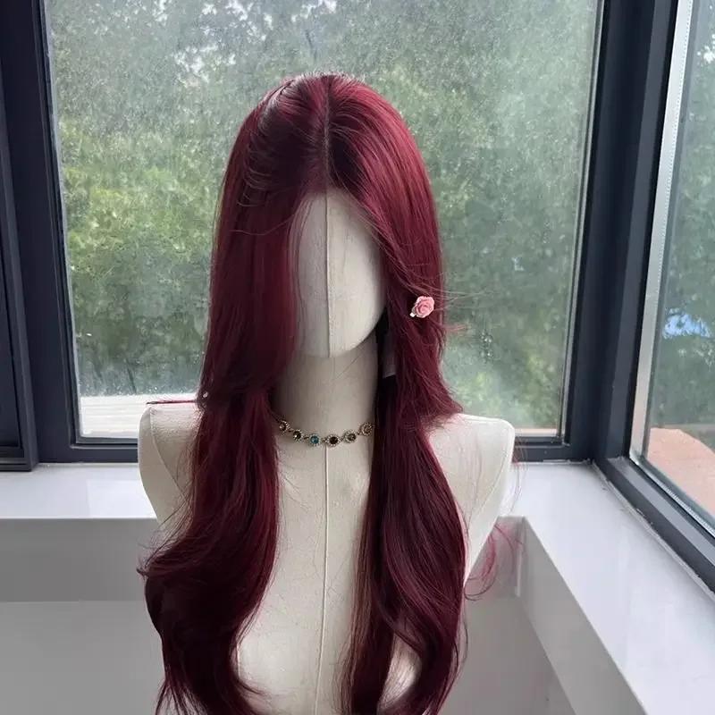 Red Wig Long Straight Lace Front Wig for Woman Nature Synthetic Lace Wigs for Cosplay Daily Use Heat Resistant Headband Wigs