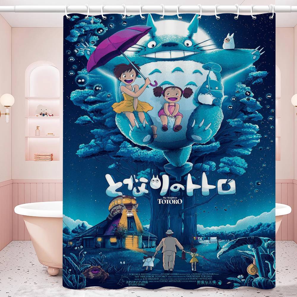 Kawaii T-Totoros Pattern Bathroom Shower Curtain Bathroom Partition Curtain Light Opaque Waterproof Material Bathroom