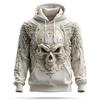 Men's Winged Wolf Skull 3D Effect Full Print Hoodie Halloween Gothic Long Sleeve Pullover Sweatshirt For Streetwear