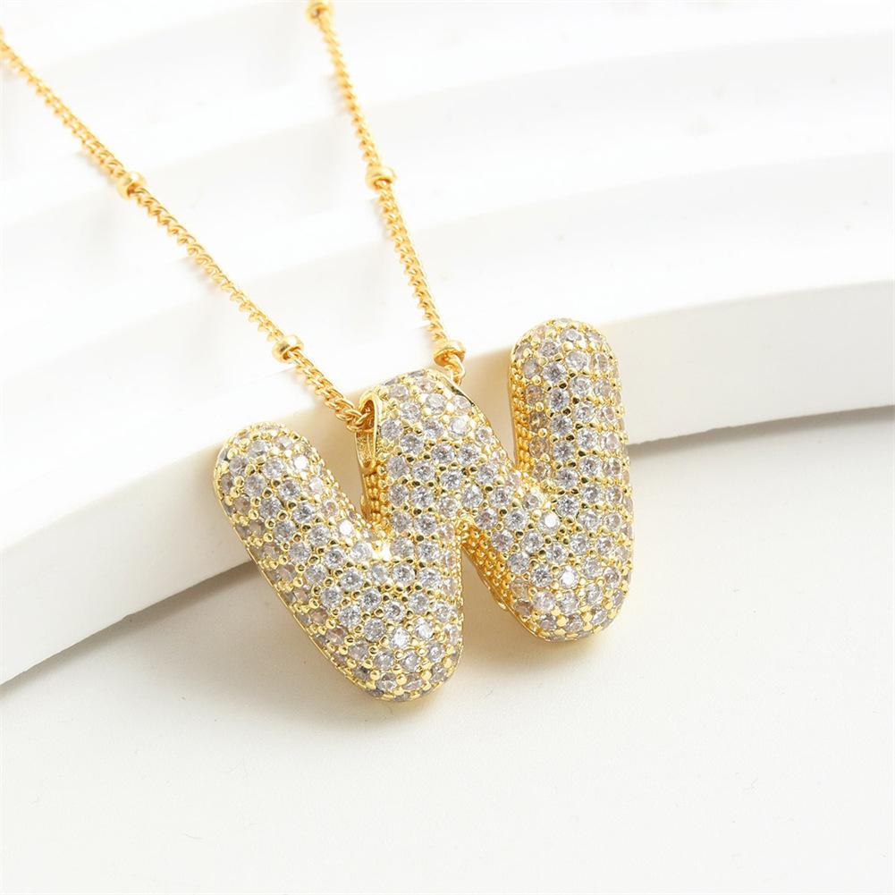 Light Luxury Brass 26 English Bubble Letter Zircon Large Pendant For Women's Party Jewelry Necklace