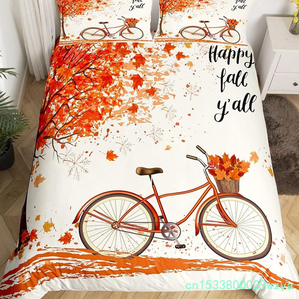 Maple Leaves Polyester Duvet Cover Set Fall Theme Comforter Cover With Pillowcase King Queen Size For Kids Boys Girl Bedding Set