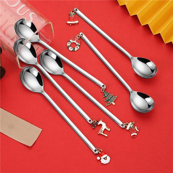 Metal Merry Christmas Spoons Xmas Party Tableware Ornaments Christmas Decorations for Home Table New Year