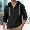 T-shirt casual Henley da uomo a maniche lunghe con cappuccio, vestibilità larga, in lino, per primavera/autunno, con tasche oversize
