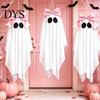 Pink Bow White Ghost Pendant Halloween Hanging Decoration, 31.5 Inch Cute Flying Theme Home Accents for Front Porch Yard Garden Patio Lawn Party Decor