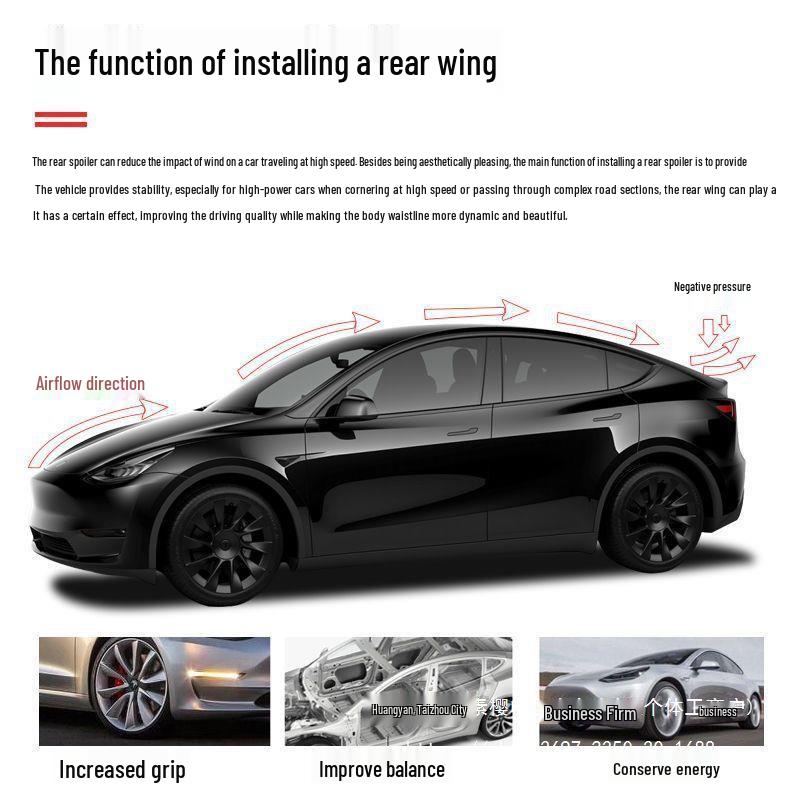 Tesla Model 3/Y No-Drill Carbon Fiber Rear Spoiler - High-Performance P Style