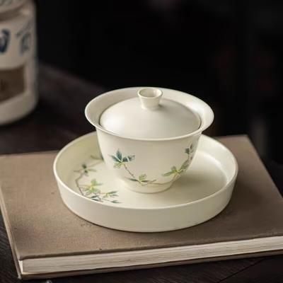 Plant Ash Osmanthus Sancai Cover Bowl Teacup Chinese High-End Household Tea Bowl Pot Bearing Ceramic Kung Fu Tea Set