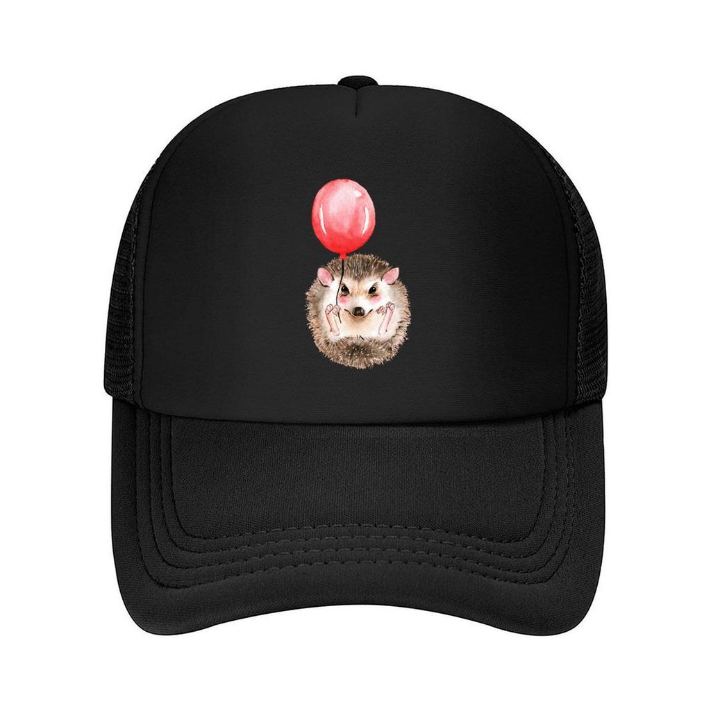 Cute Watercolor Hedgehog Holding Red Balloon Mesh Baseball Cap For Womens Unisex FeUnisex Beach Dad Hat Hip Hop