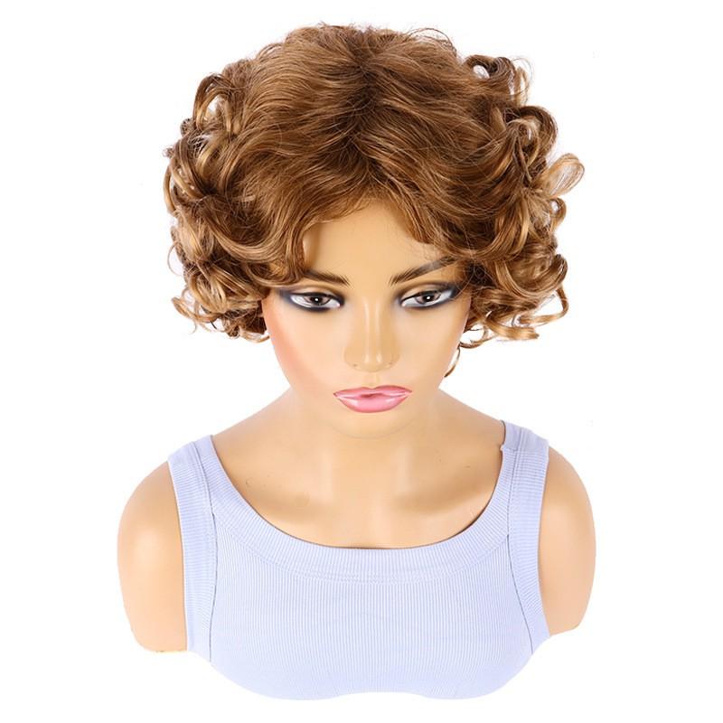 Womens Short Curly Wig Mixed Blonde Spiral Curls Synthetic Stylish Retro Fashion