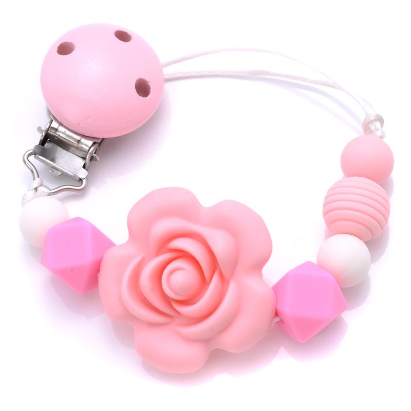 Baby Teether Pacifier Chain Silicone Wood Beads Pacifier Clips Infant Nipple Appease Soother Chain Clip Dummy Holder Nipple Clip