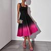 Women's Sleeveless Square Neck Gradient Pleated Midi Dress