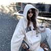 Women's Oversized Fleece-Lined Gray Hooded Zipper Cardigan - Retro Style