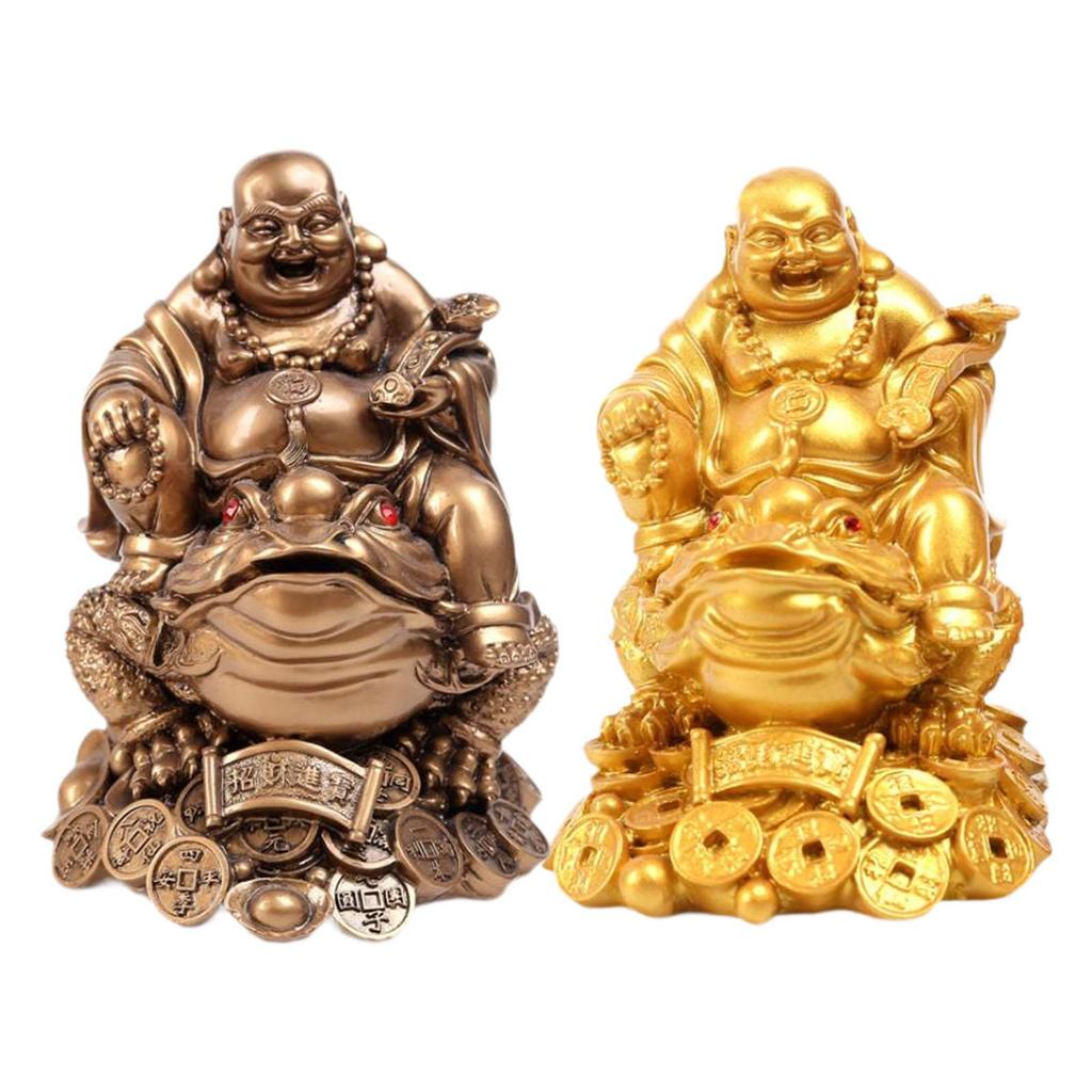 Fenshui Sculpture Table Centerpiece Money Frog Resin Figurine Laughing Buddha Statue for Shop Indoor Farmhouse Cabinet Car