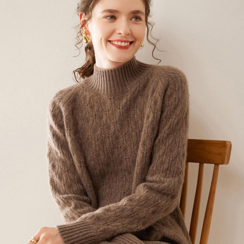 Women's Cloud-Like Cashmere Half-High Neck Sweater - Autumn/Winter Thick Loose Base Layer