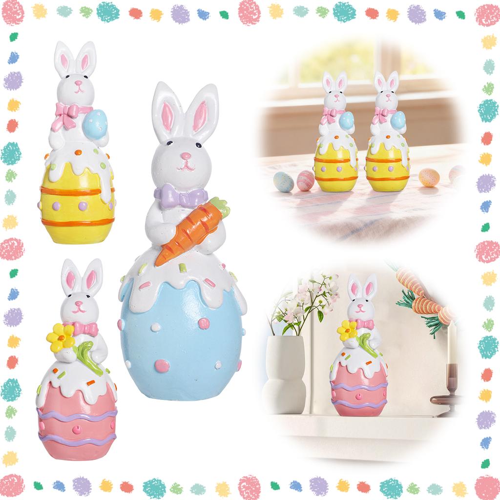 Easter Resin Bunny Table Decorations with Egg Charming Rabbit Ornaments for Parties and Celebrations