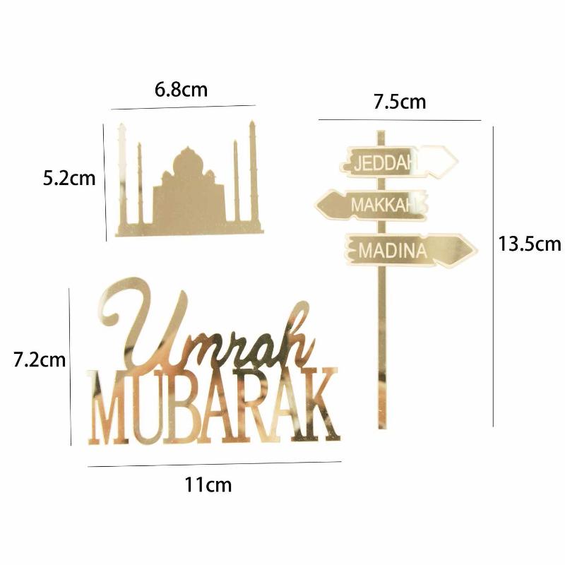 Personalisierter Umrah Mubarak Hajj Mubarak Buchstaben-Kuchenaufsatz Goldfarbenes Acryl Kuchen Dekoration Geburtstagskuchen Anhänger
