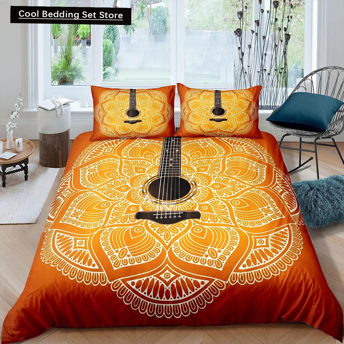 

Электрогитара King Queen Пододеяльник Струнный инструмент Постельное белье Музыкальная нота Пододеяльник Хиппи Полиэстеровый чехол EU single(135x200cm)