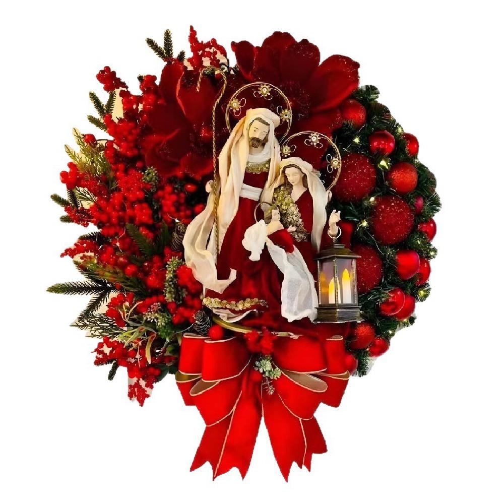 

2D Door Hanging Artificial Garland Red Christmas Ornaments Christmas Wreath Window Wall Decor 25x22cm красный
