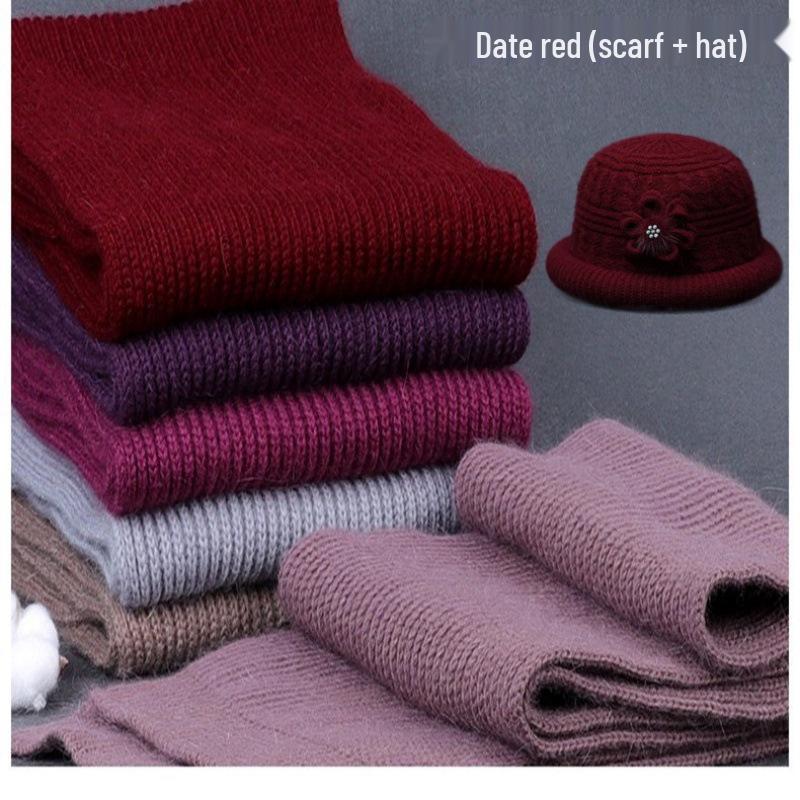 Winter Wool Knitted Hat and Scarf Set for Women - Fleece-Lined, Thick, Cold-Proof, Ear Protection.