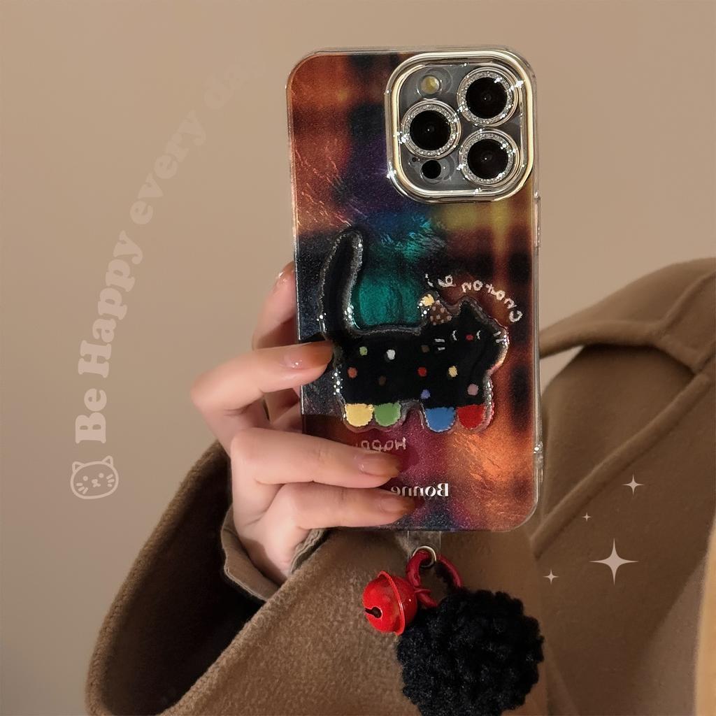 Three dimensional Polka Dot Black Cat Suitable for 17promax Mobile Phone Case Apple IPhone 16 Funny Cartoon 13 Pendant 14 Hard