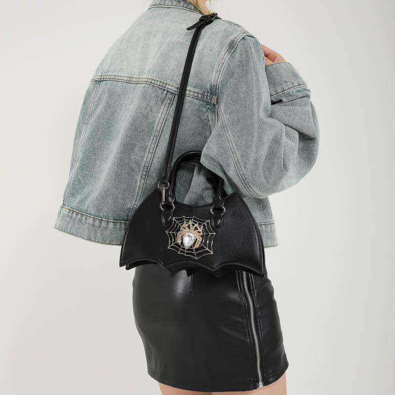 

Gothic Girls Small Crossbody Bag Punk Women Halloween Web Spider Leather Black Handbag Brand Vintage Ladies Shoulder Tote Purse чёрный