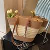 Einschulter-Patchwork-Strobgeflecht-Tasche, Vielseitige Handgeflochtene Tasche, Große Tragetasche, Urlaubs-Strandtasche, Gemüsekorb, Damentasche