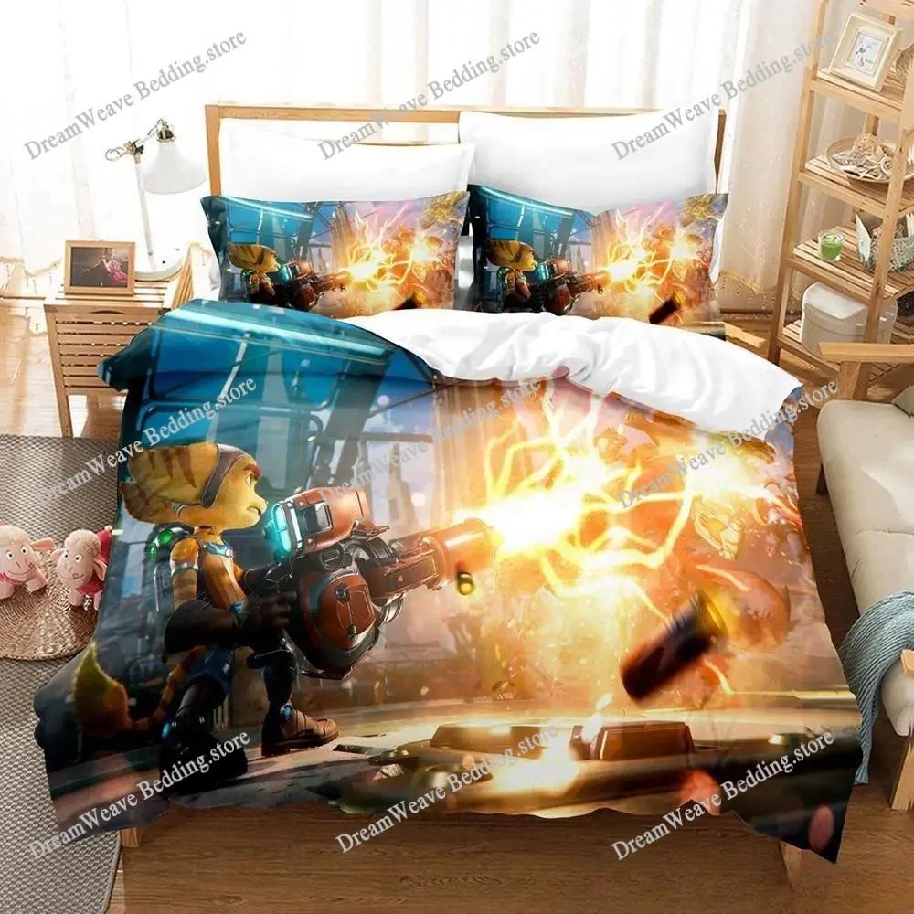 Set Biancheria da Letto Stampa 3D Ratchet Clank Rift Apart Singolo Twin Matrimoniale Queen King Size Set Letto Adulto Bambino Camera da Letto Copripiumino