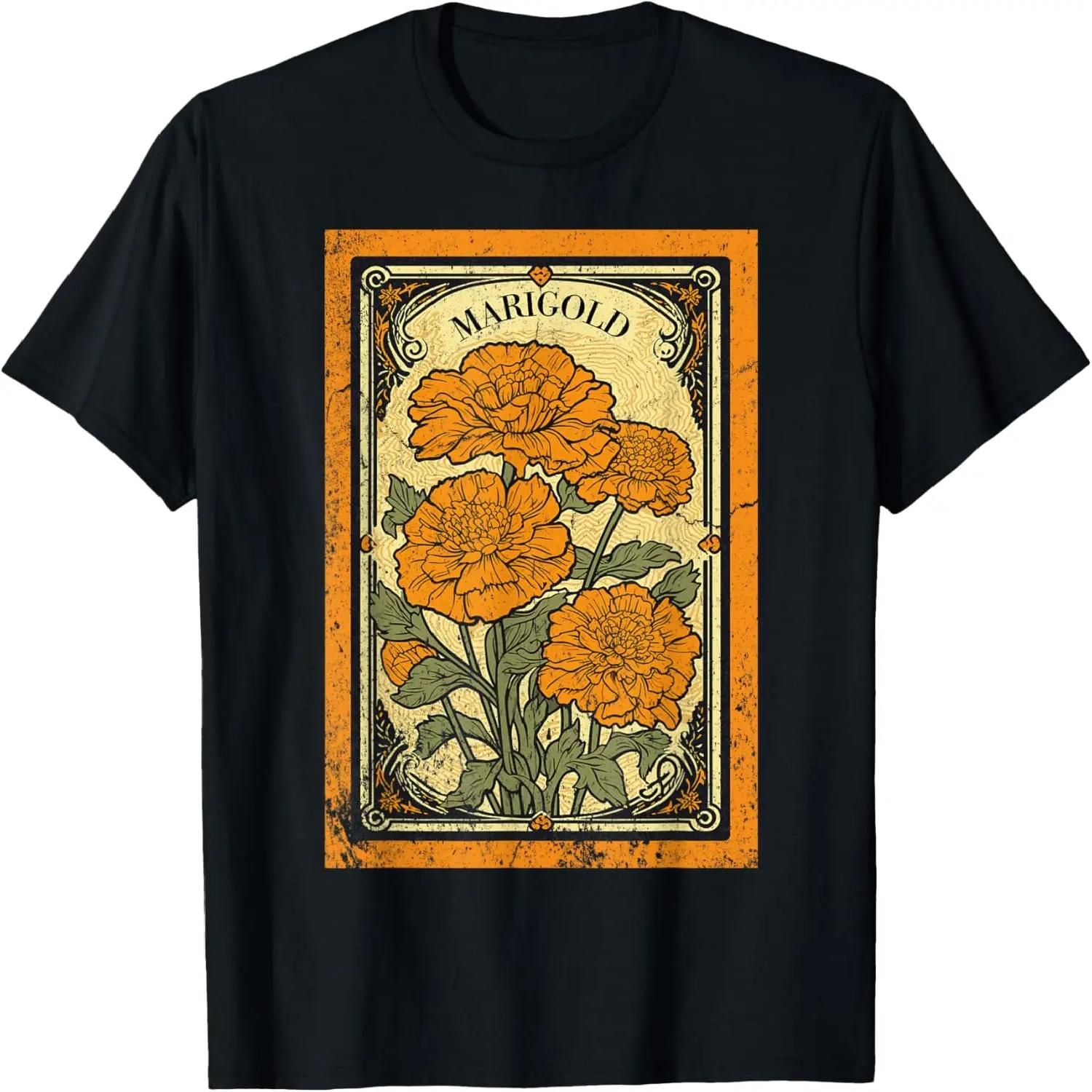 Vintage Marigold Flowers Tarot Card T-Shirt S
