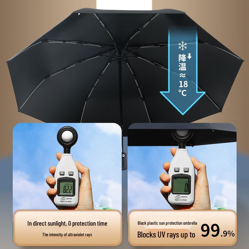 Compact Windproof Dual-Use Black Umbrella: UV Sunshade for Men & Women